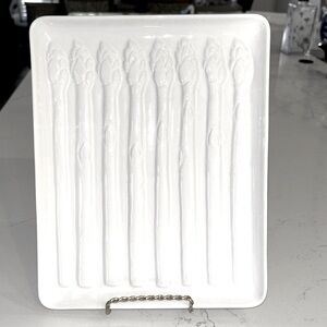 Ceramic Asparagus Dish Tray 10” X 8” White PRISTINE Condition